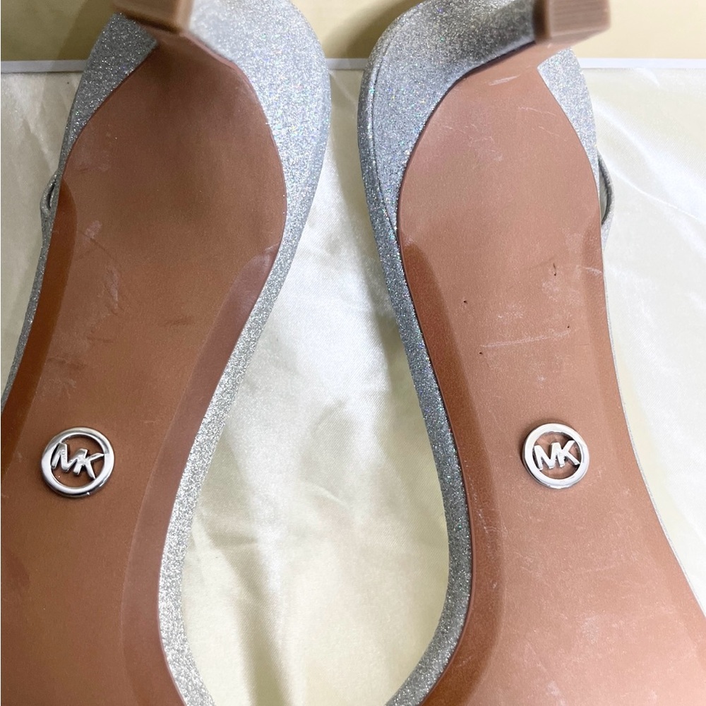 Michael Kors women Sz 91/2 slippers heels silver shiny glitter Michael Kors - Picture 5 of 5